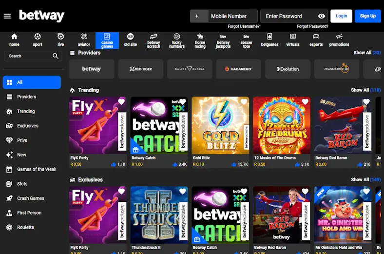 Betway Casino Games Screenshot